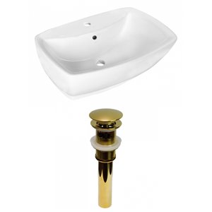 American Imaginations White Vessel Rectangular Bathroom Sink - Gold Hardware - 15.75-in - Overflow Included