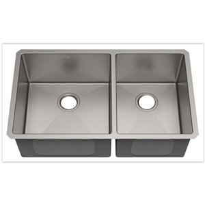 Évier de cuisine double encastré de American Imaginations, 29 po x 20 po, calibre 18, nickel brossé