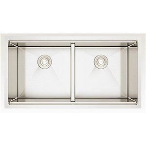 American Imaginations 19-in x 36-in Stainless Steel Double Equal Bowl Drop-In Residential Kitchen Sink