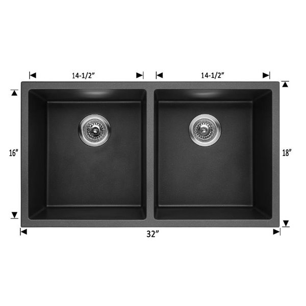 American Imaginations 18-in x 32-in Transitional Black Granite Composite Double Equal Bowl Drop-In Residential Kitchen Sink