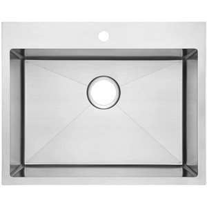 Évier de cuisine bol simple encastré tendance de American Imaginations, 25 po x 22 po, calibre 18, nickel brossé