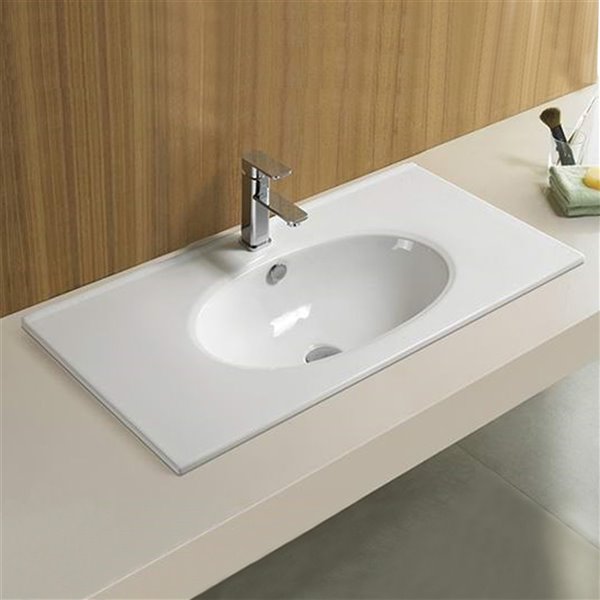 American Imaginations Trendy White Fire Clay Bathroom Vanity Top - Single Hole - 27.8-in x 18.2-in