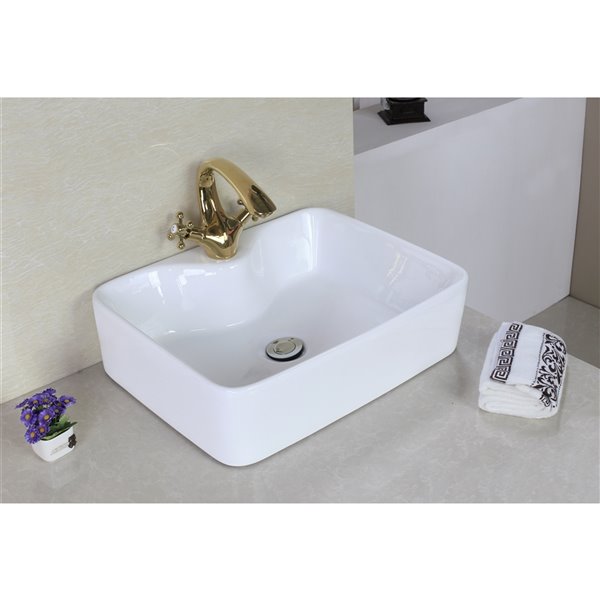 American Imaginations White Vessel Rectangular Bathroom Sink - Black Hardware - 14.75-in
