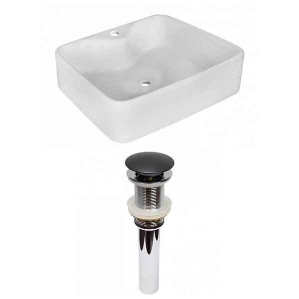 American Imaginations White Vessel Rectangular Bathroom Sink - Black Hardware - 14.75-in