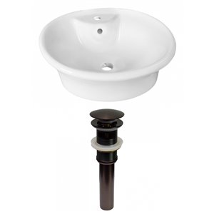 American Imaginations White Vessel Round Bathroom Sink - Bronze Hardware - 15.5-in - Overflow Included
