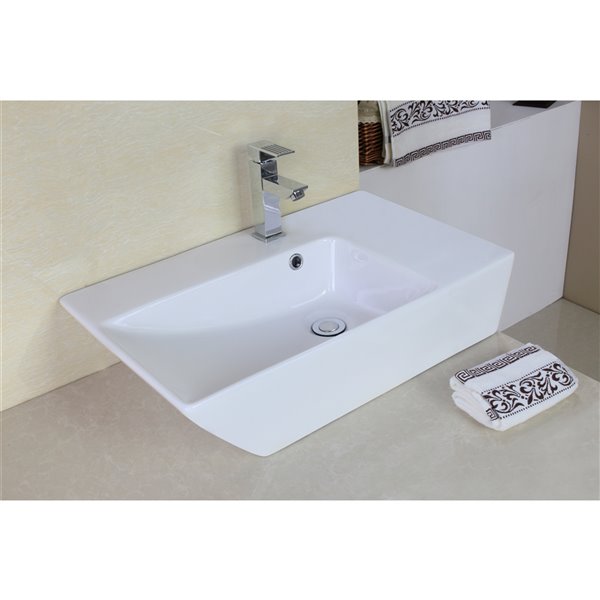 American Imaginations Stylish White Vessel Rectangular Bathroom Sink - Gold Hardware - 15.5-in - Overflow Included