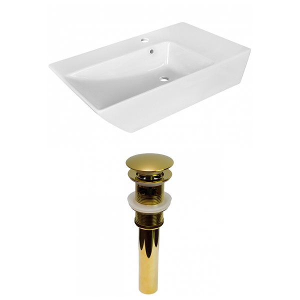 American Imaginations Stylish White Vessel Rectangular Bathroom Sink - Gold Hardware - 15.5-in - Overflow Included