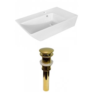 Lavabo stylé de salle de bain vasque rectangulaire de American Imaginations, 15,5 po, quincaillerie dorée