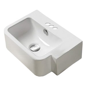 American Imaginations White Vessel Rectangular Bathroom Sink - Chrome Hardware - 12.6-in - Overflow Included