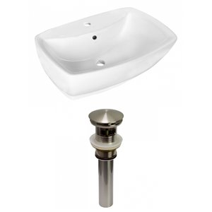 American Imaginations White Vessel Rectangular Bathroom Sink - Nickel Hardware - 15.75-in - Overflow Included