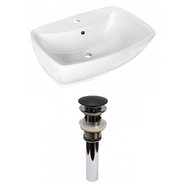 American Imaginations White Vessel Rectangular Bathroom Sink - Black Hardware - 15.75-in - Overflow Included