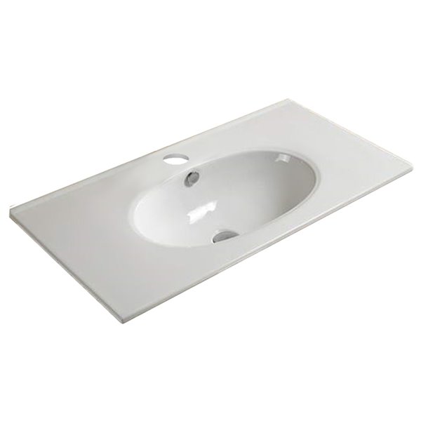 American Imaginations White Fire Clay Bathroom Vanity Top - Single Hole - 23.8-in x 17.2-in