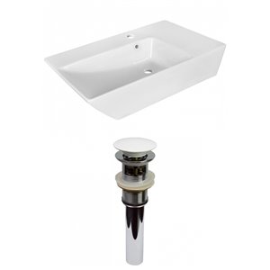 American Imaginations Stylish White Vessel Rectangular Bathroom Sink - White Hardware - 15.5-in - Overflow Included