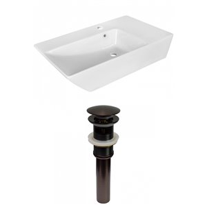 American Imaginations Modern White Vessel Rectangular Bathroom Sink - Bronze Hardware - 15.5-in - Overflow Included