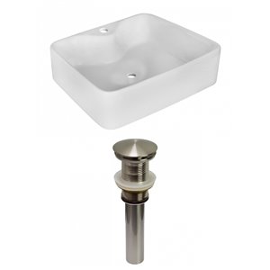 American Imaginations White Vessel Rectangular Bathroom Sink - Nickel Hardware - 14.75-in