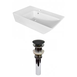 American Imaginations White Vessel Rectangular Bathroom Sink - Black Hardware - 15.5-in - Overflow Included