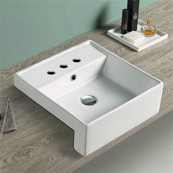 American Imaginations Modern White Drop-In Or Undermount Square Bathroom Sink - Chrome Hardware - 16.14-in - Overflow Included