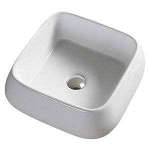 American Imaginations Modern White Vessel Square Bathroom Sink - Chrome Hardware - 16.14-in