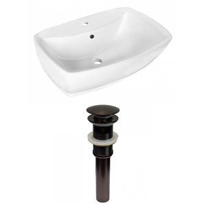 American Imaginations White Vessel Rectangular Bathroom Sink - Bronze Hardware - 15.75-in - Overflow Included