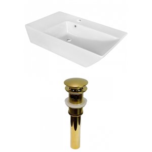 American Imaginations White Vessel Rectangular Bathroom Sink - Gold Hardware - 15.5-in - Overflow Included