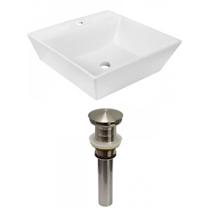 American Imaginations White Vessel Square Bathroom Sink - Nickel Hardware - 16.5-in