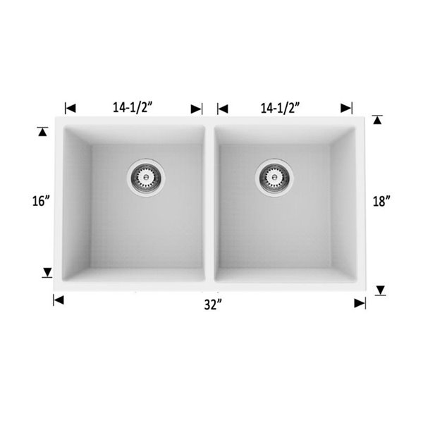 American Imaginations 18-in x 32-in White Granite Composite Double Equal Bowl Drop-In Residential Kitchen Sink