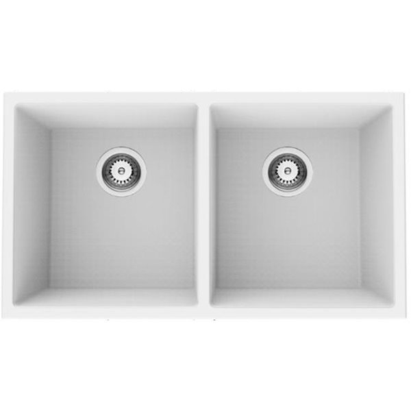 American Imaginations 18-in x 32-in White Granite Composite Double Equal Bowl Drop-In Residential Kitchen Sink