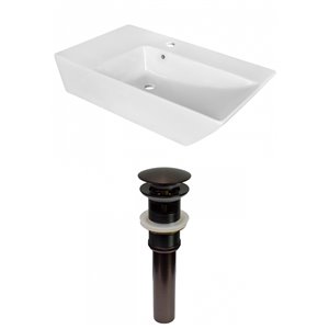 American Imaginations White Vessel Rectangular Bathroom Sink - Bronze Hardware - 15.5-in - Overflow Included