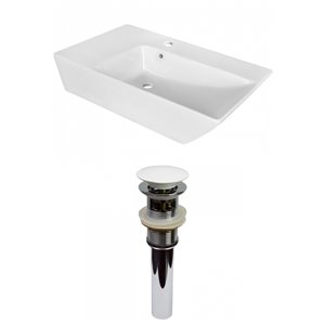 American Imaginations White Vessel Rectangular Bathroom Sink - White Hardware - 15.5-in - Overflow Included