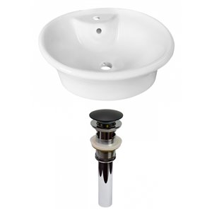 American Imaginations White Vessel Round Bathroom Sink - Black Hardware - 15.5-in - Overflow Included