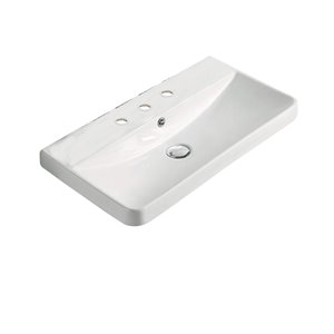 Dessus de meuble-lavabo moderne American Imaginations, répandu, argile réfractaire, 13,98 po x 23,82 po, blanc