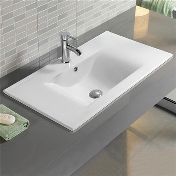 American Imaginations White Fire Clay Bathroom Vanity Top - Single Hole - 23.8-in x 18.2-in