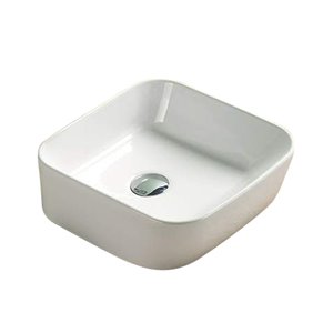 American Imaginations White Vessel Rectangular Bathroom Sink - Chrome Hardware - 13.86-in