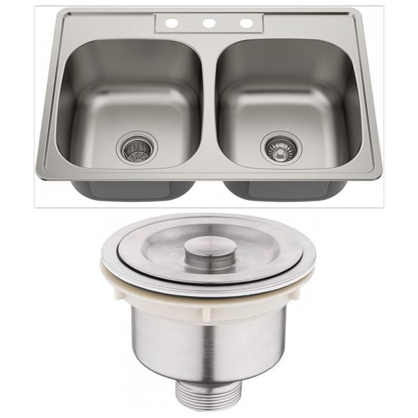 Colony® 33 x 22-Inch Stainless Steel 4-Hole Top Mount Double-Bowl ADA Kitchen  Sink