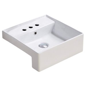 American Imaginations White Drop-In Or Undermount Square Bathroom Sink - Chrome Hardware - 16.14-in - Overflow Included
