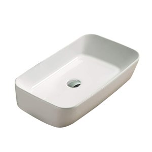 American Imaginations White Vessel Rectangular Bathroom Sink - Chrome Hardware - 13.58-in