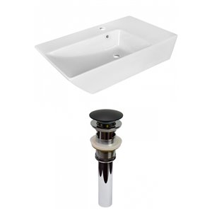 American Imaginations Modern White Vessel Rectangular Bathroom Sink - Black Hardware - 15.5-in - Overflow Included