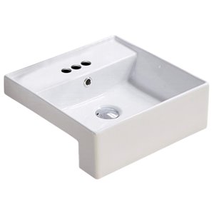 American Imaginations Sleek White Drop-In Or Undermount Square Bathroom Sink - Chrome Hardware - 16.14-in - Overflow Included