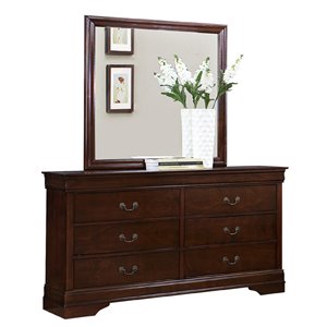 Commode avec miroir Mayville de HomeTrend, 6 tiroirs, cerisier