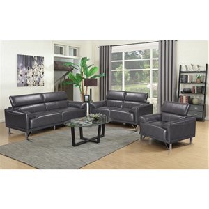 Ensemble de salon contemporain Sonya de Mazin Industries, similicuir, gris, 3 mcx