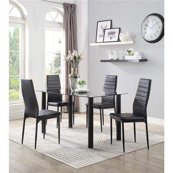 HomeTrend Florian Dining Set with Rectangular Table - Black - 5-Piece ...