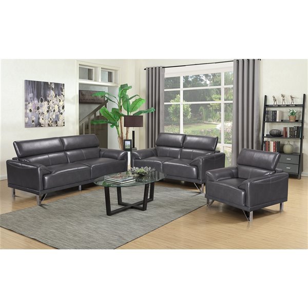 Mazin Industries Sonya Contemporary Faux Leather Living Room Set Gray 2 Piece 99834grysc Rona