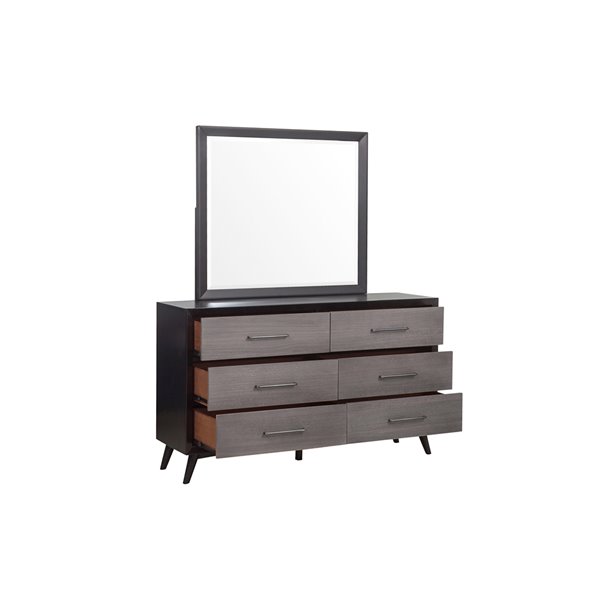 Hometrend Raku Gray Asian Hardwood 6, White Horizontal Dresser With Mirror