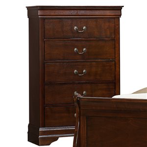 Commode chic mi-siècle en bois franc asiatique Mayville de Mazin Industries, 5 tiroirs, cerisier