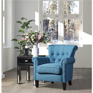 Mazin Industries WInnifred Midcentury Linen Accent Chair - Navy Blue
