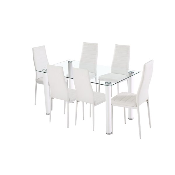 HomeTrend Florian Dining Set with Rectangular Table - White - 7-Piece