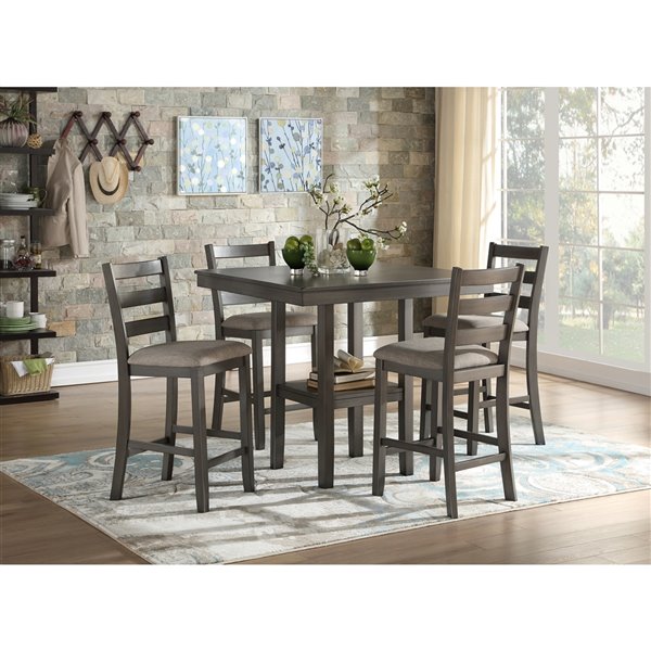 HomeTrend Sharon Dining Set with Square Table - Gray - 5-Piece