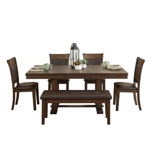 HomeTrend Wieland Dining Set with Rectangular Table - Brown - 6-Piece