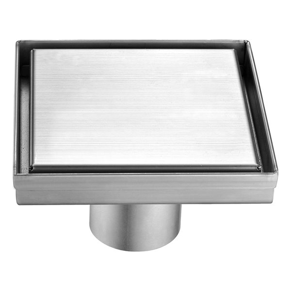 Drain de douche carré ToWo, avec grille pleine, 5 3/32 po x 5 3/32 po, acier inoxydable