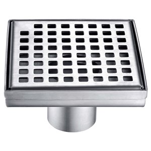 Drain de douche carré Towo, avec grille carrée, 5 3/32 po x 5 3/32 po, acier inoxydable